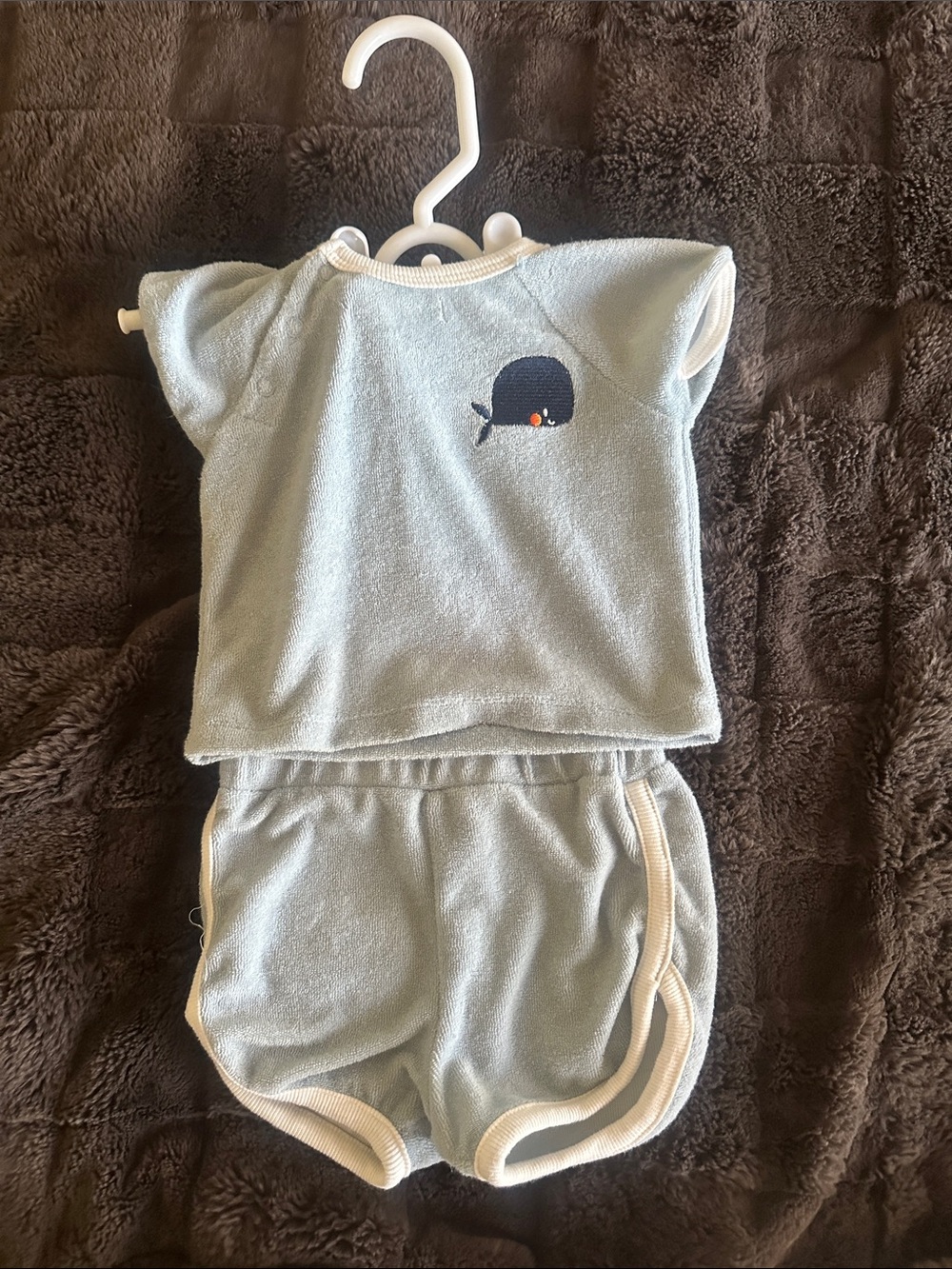 French Connection Light Blue Terry Two-Piece Set with Navy Whale Accent